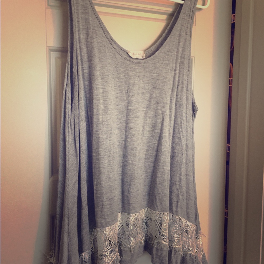 Heather Gray & Lace Cotton Top - Picture 2 of 5